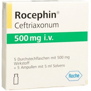 Rocephin Trockensub 500 mg i.v. mit Solvens Durchstf 5 Stk